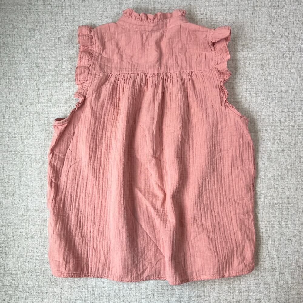 J Crew Gauze Smocked Ruffleneck Top Dusty Pink Women's L - Picture 2 of 8